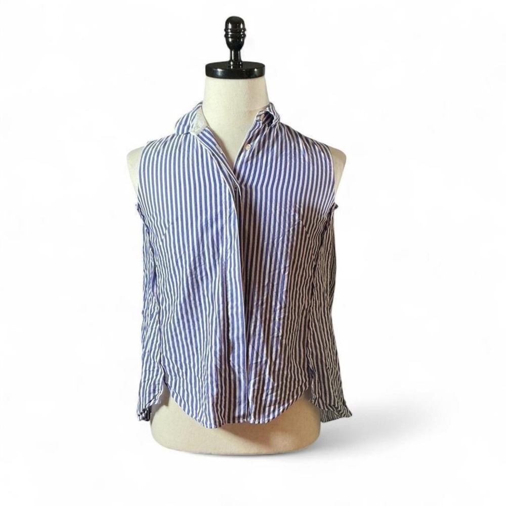 Le‎ Sarte Pettegole Women Luxe Cotton Striped Sleeveless Button Down Shirt Sz 40